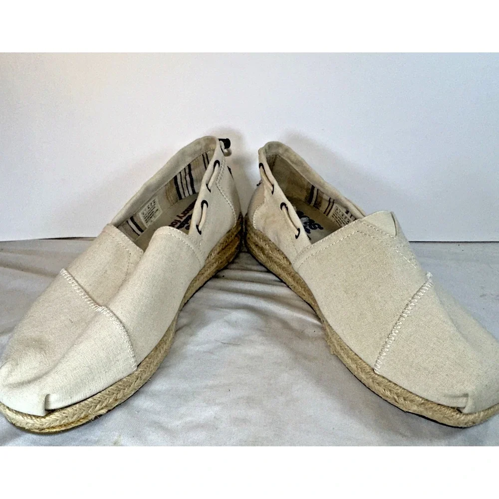 Skechers Womens Bobs Canvas Beige 1.5 Inch Platform Memory Foam Sz 10 Yacht Shoe